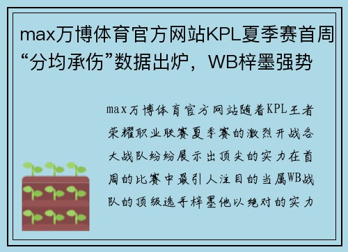 max万博体育官方网站KPL夏季赛首周“分均承伤”数据出炉，WB梓墨强势夺冠！ - 副本